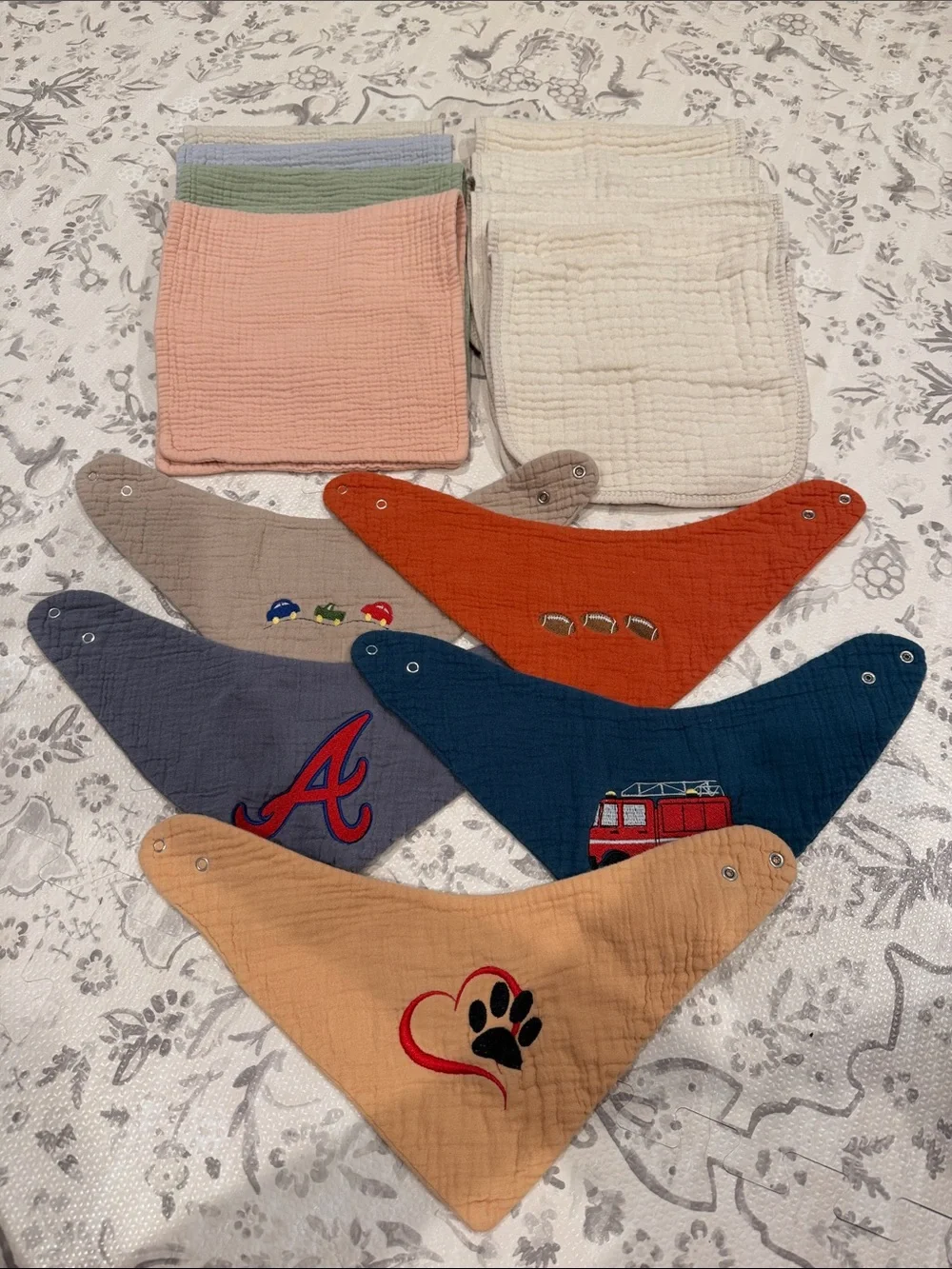 Muslin burp cloths and bibs